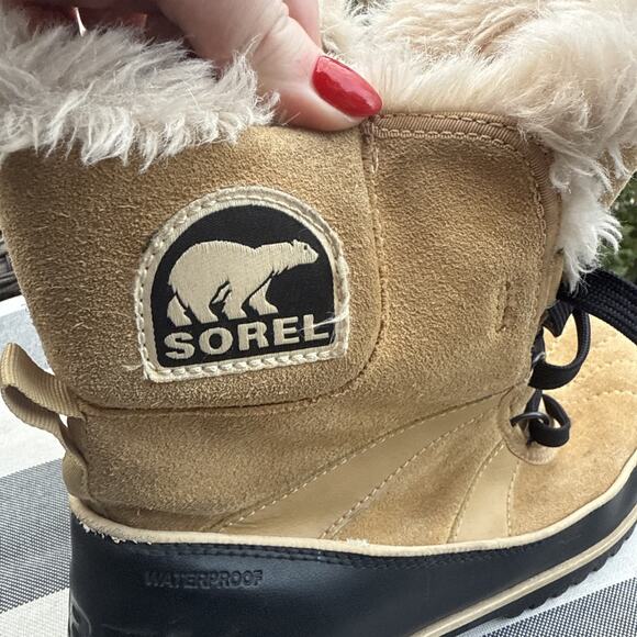 SOREL Tivoli II Black Tan Suede Faux Fur Lined Boots Women's 10 US 8 UK Snow - Picture 8 of 14